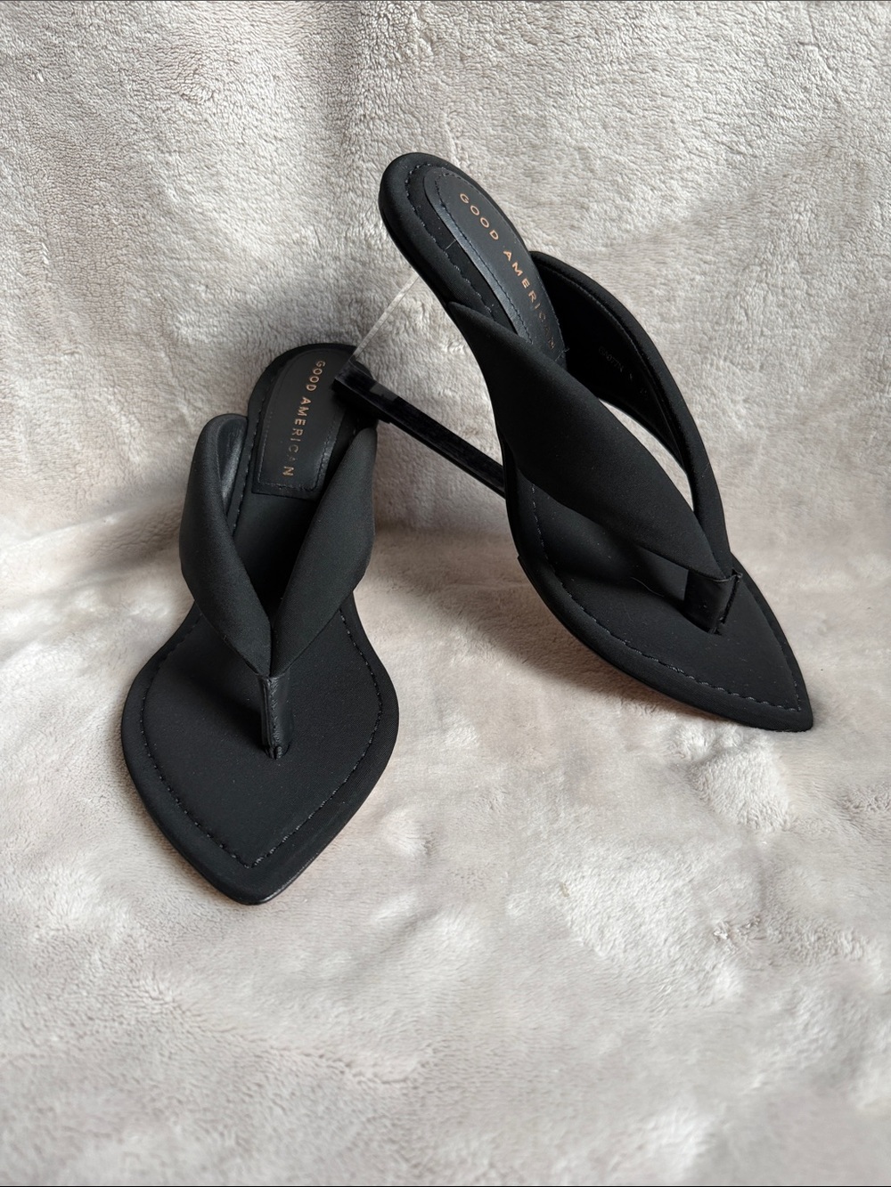 Good American Black Minimalist Thong Mule Heels